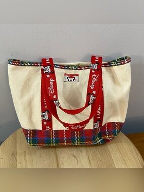 Disney x Old Navy Mickey Mouse Holiday Mini Tote Bag Santa Plaid Tartan Canvas